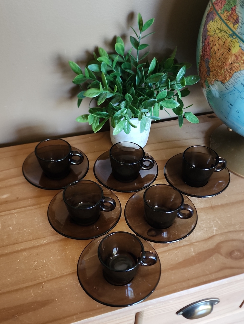 VERECO France Smoked Glass Demitasse And Saucers